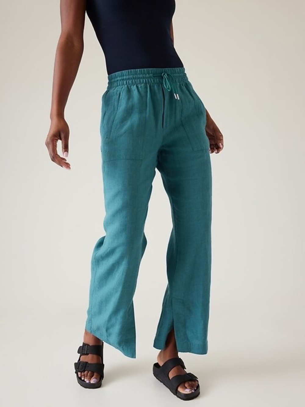 Athleta Retreat 100% Linen Wide Leg Pants Teal Borealis 16 Tall NWT